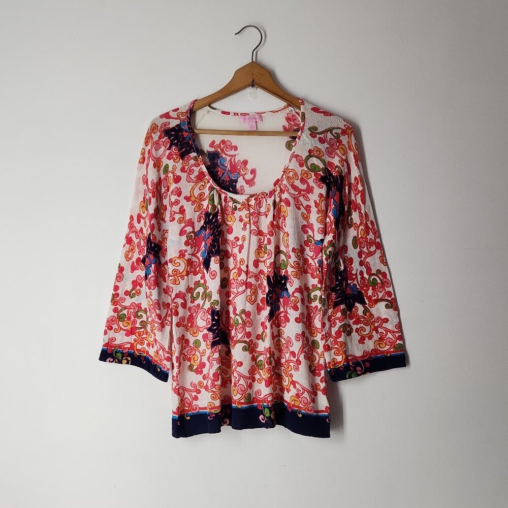 Lilly Pulitzer lightweight Cotton Knit Scoop Neck Blouse sweater top size S